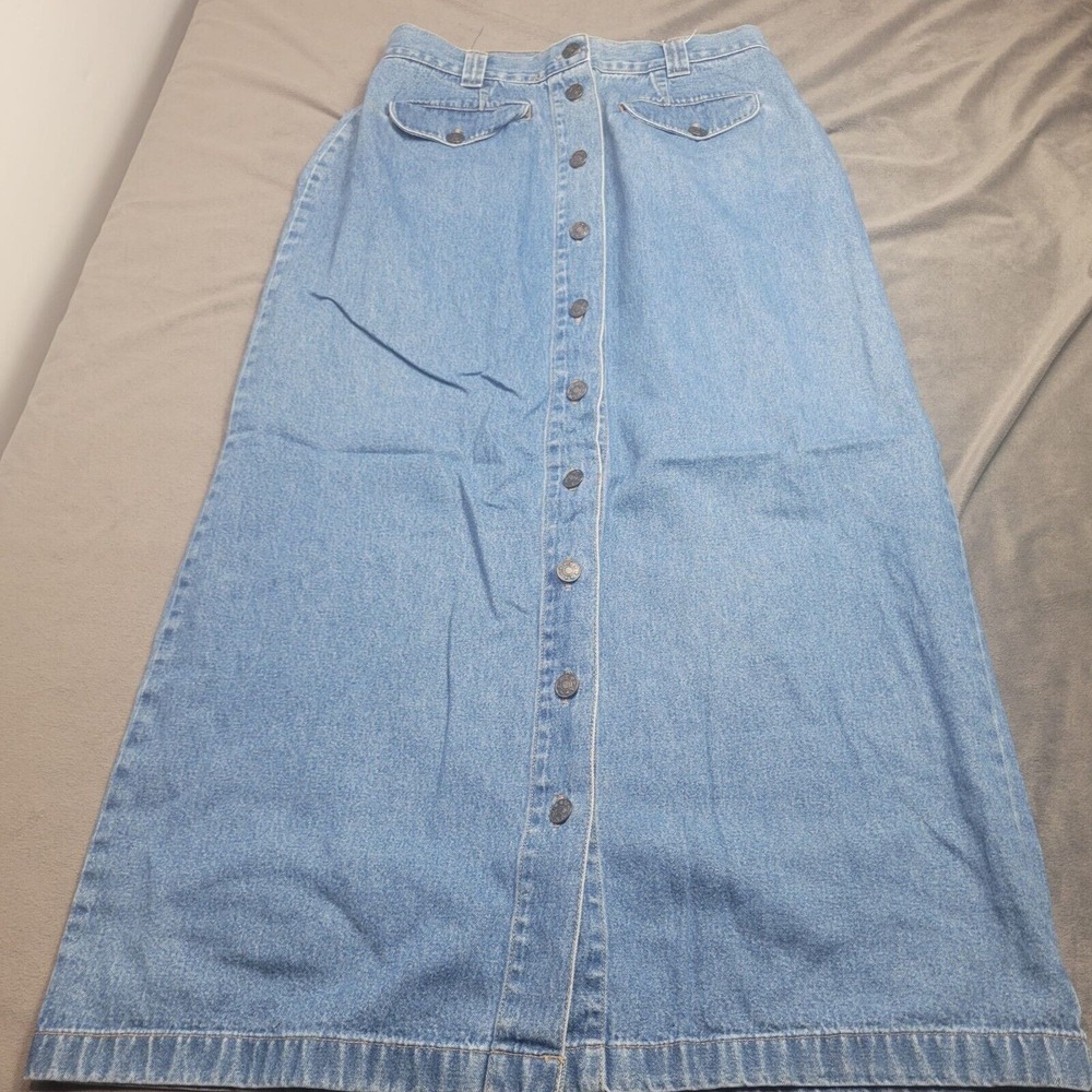 Vintage Rhythm & Blues Denim Skirt Size 14 With Button Front & Pockets